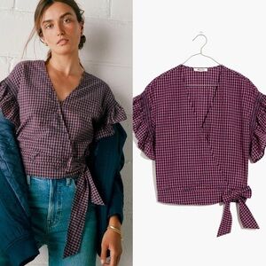 Madewell Purple Checkered Wrap Blouse